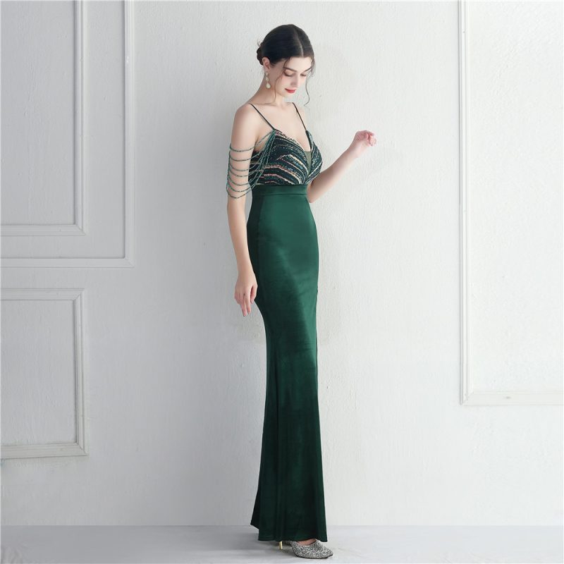 Korean Velvet Sequin Evening Dress - Image 3