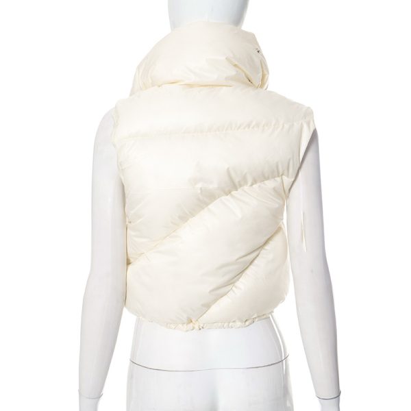 Asymmetric Sleeveless Turtleneck Cotton Jacket - Image 2