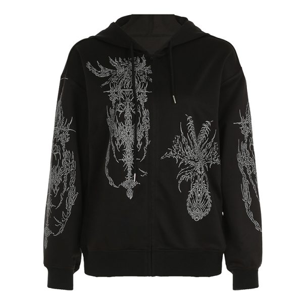 Dark Printed Zip Hoodie - Image 3