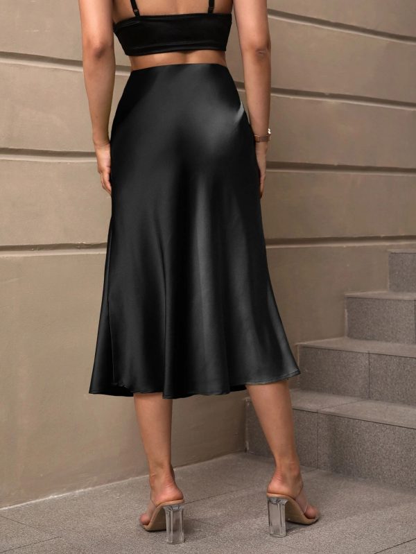 Elegant High Waist Satin Fishtail Skirt - Image 2