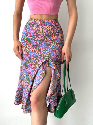 Floral Print High-Waist Ruffled Skirt