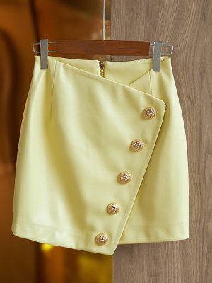 Asymmetric High Waist Leather Skirt