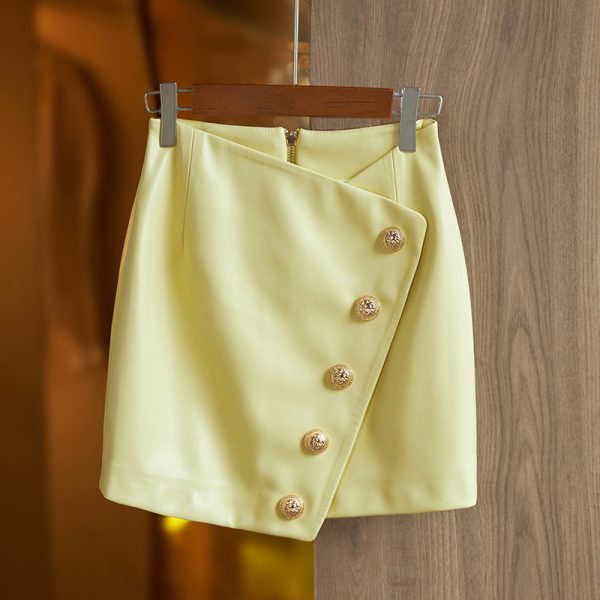 Asymmetric High Waist Leather Skirt