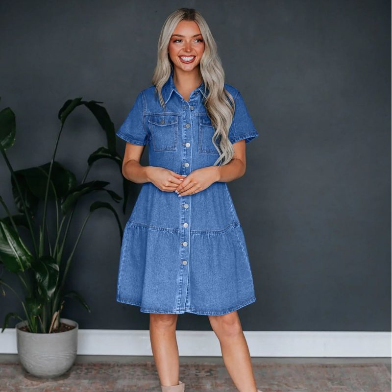 Casual Collared Denim Dress