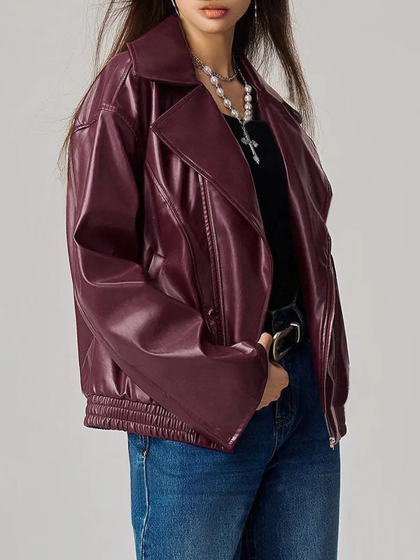 Women's Loose Fit Leather Jacket - Image 2