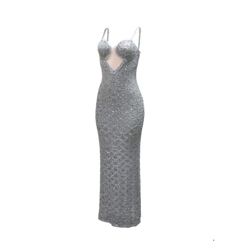 Sexy V-Neck Sequin Slip Dress - Image 3