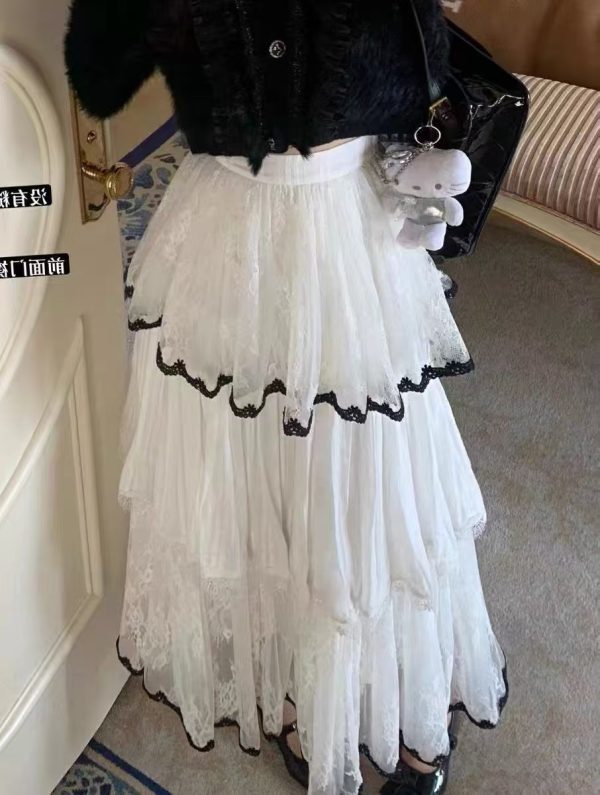 White Lace Tiered A-Line Skirt - Image 3