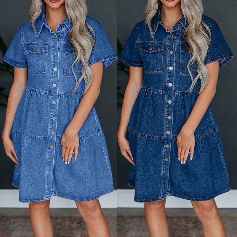 Casual Collared Denim Dress - Image 4
