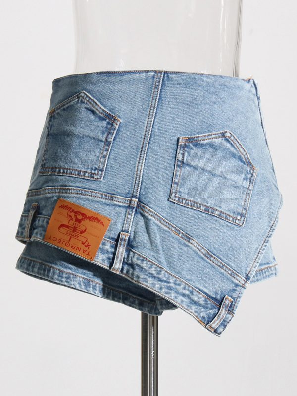 Women's Asymmetric High Waist Denim Shorts - Image 2