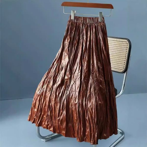 Leather Pleated A-Line Skirt - Image 2