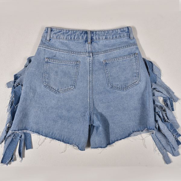 Women's High Waist Ripped Tassel Shorts - Image 4