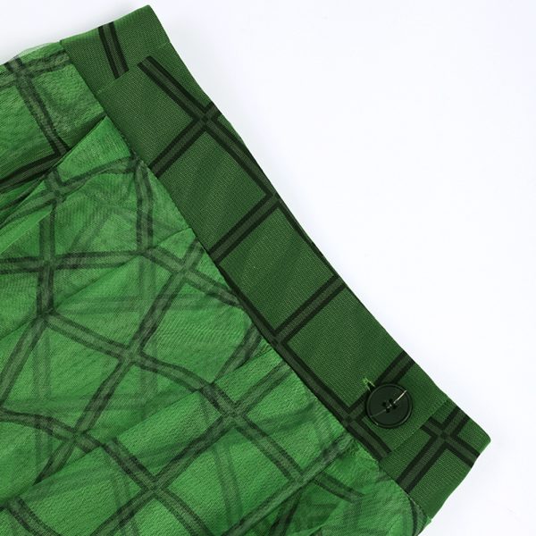 Irregular Asymmetric Green Mesh Skirt - Image 4