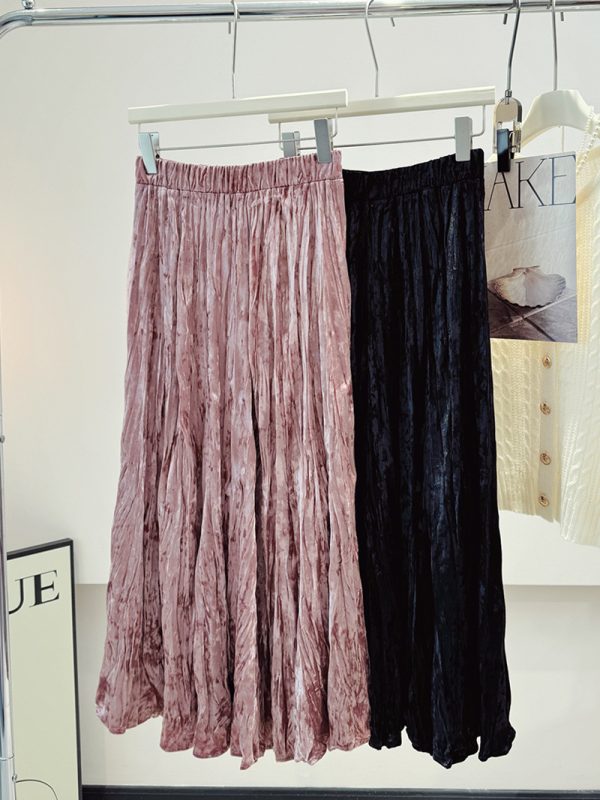 Velvet Pleated A-Line Skirt - Image 2