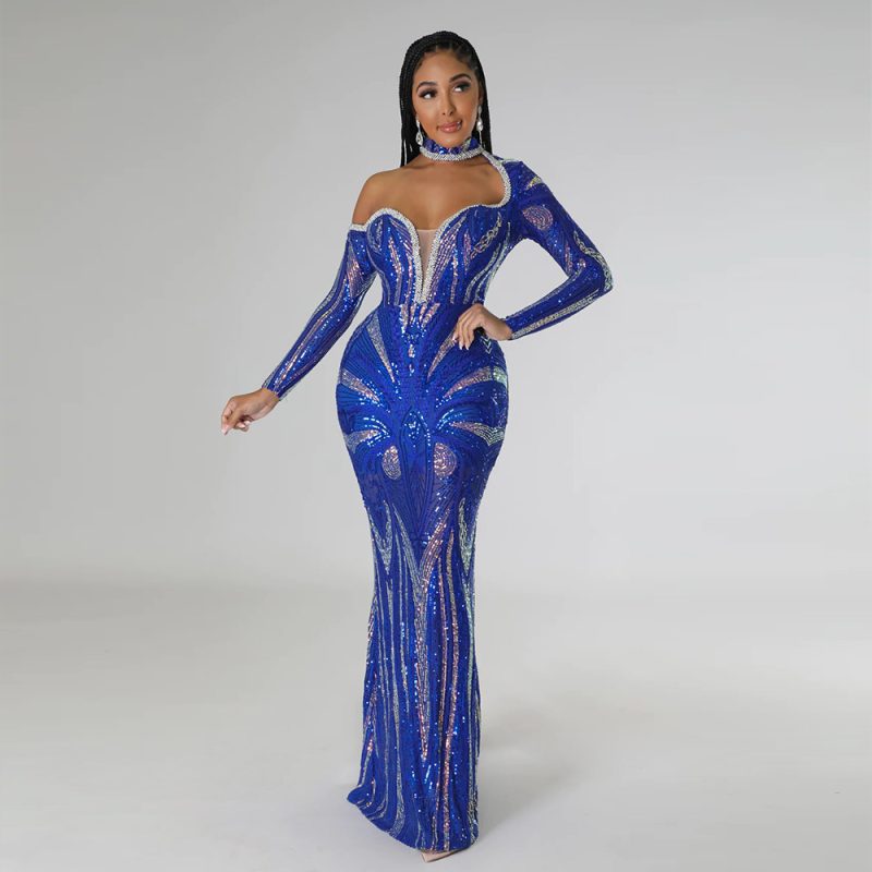 V Neck Sequined Halter Dress - Image 3