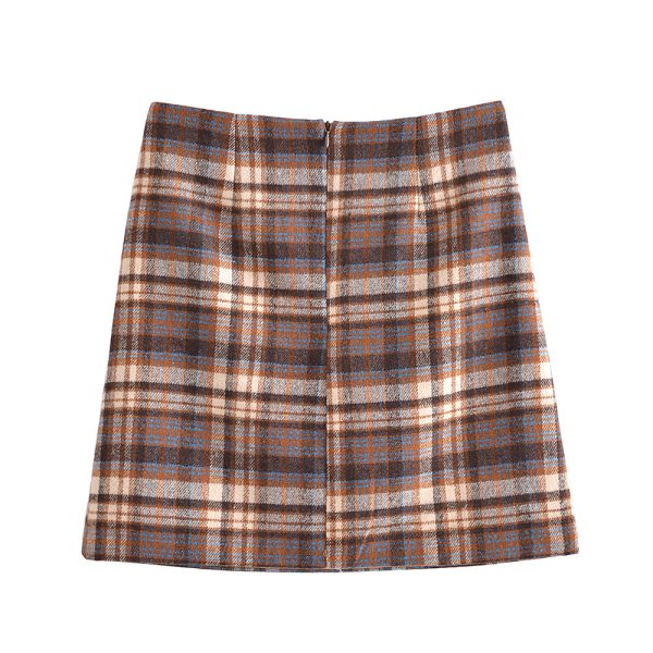 Plaid Woolen Skirt with Pockets - Image 4