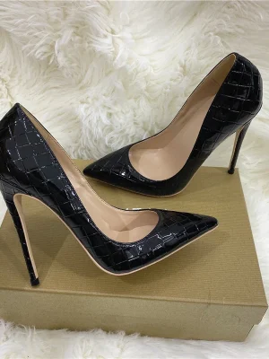 Black Croc-Effect Stiletto Heels