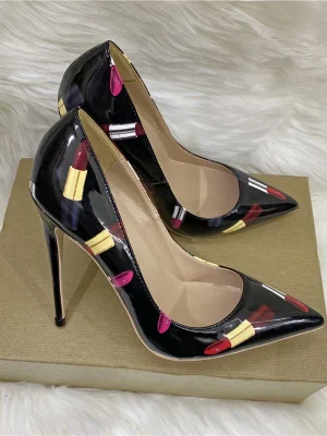 Glossy Lipsticker Print Stiletto Heels