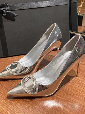 Silver Rhinestone Pointed Heels