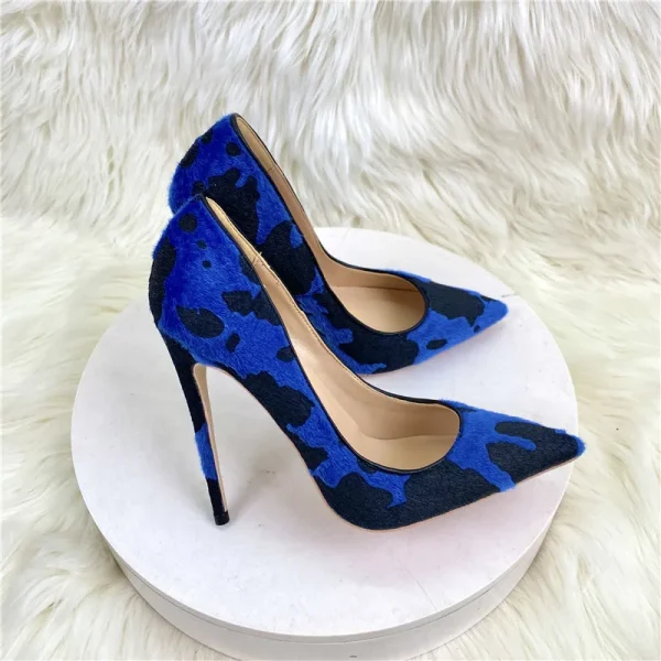 Blue Black Cow Print Stiletto Heels - Image 2