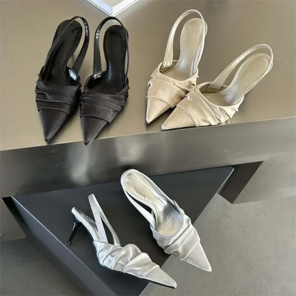 Satin Pleated Slingback Heels - Image 5