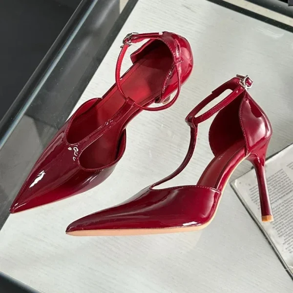 Fashion Patent T-Strap Pointed Heels - Image 4