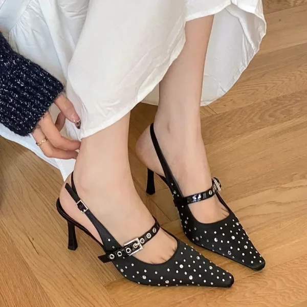 Luxury Rhinestone Silk Pointed Heels - Image 3