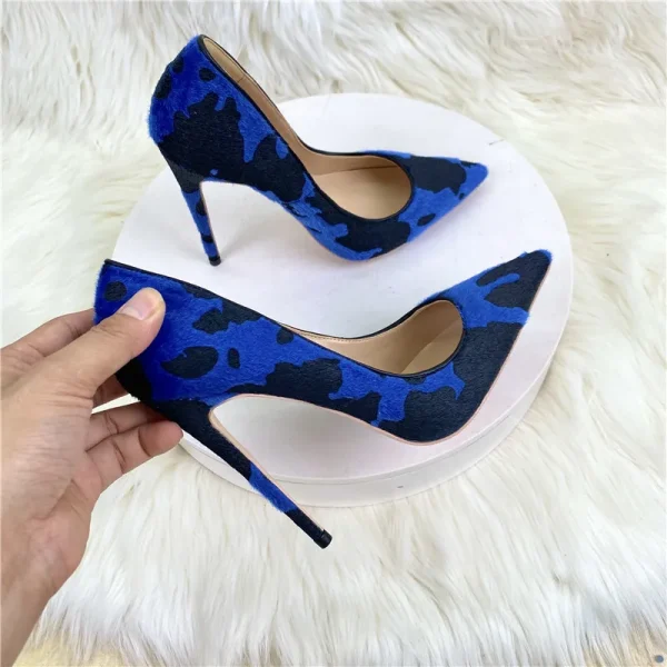 Blue Black Cow Print Stiletto Heels - Image 3