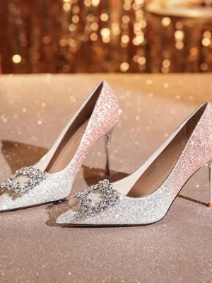 Rhinestone Buckle Gradient Heels