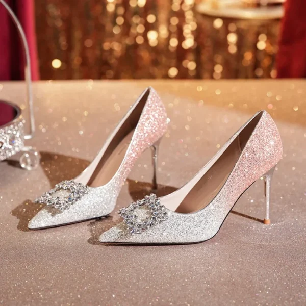 Rhinestone Buckle Gradient Heels