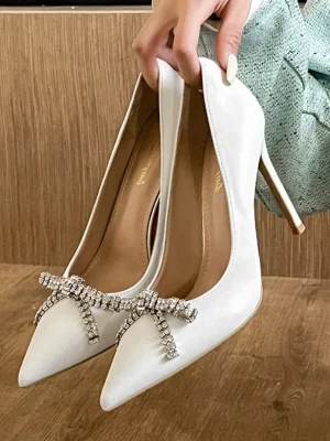 Luxury Rhinestone Pointed Heels Bow Pumps