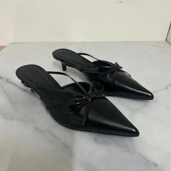 Leather Pointed Toe Butterfly Mules - Image 3