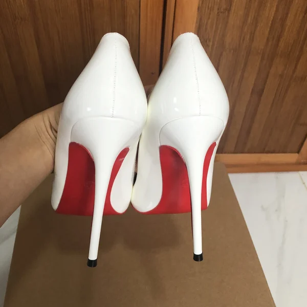 Glossy White V-Cut Stiletto Heels - Image 3