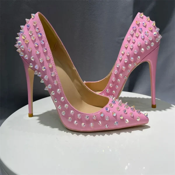 Pink Patent Stilettos Spiked Heels - Image 2