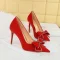 Sexy Crystal Bow Satin Pointed Heels