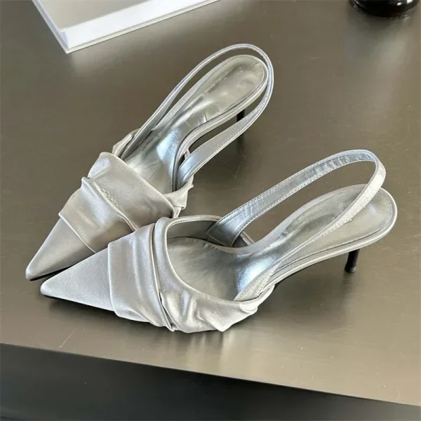 Satin Pleated Slingback Heels