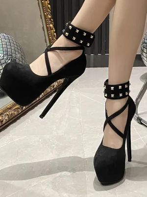 Rivet Ankle Strap Platform High Heels