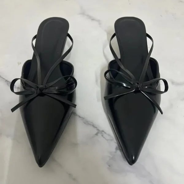 Leather Pointed Toe Butterfly Mules - Image 2