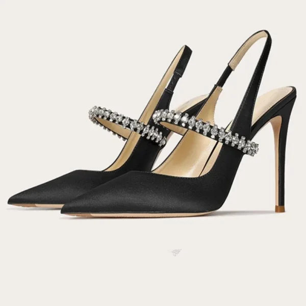 Satin Rhinestone Pointed Heels