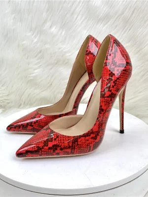 Red Snakeskin Stilettos Open Inside Heels