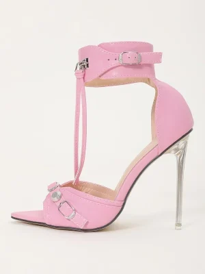 Pink Rivet Ankle Strap High Heels