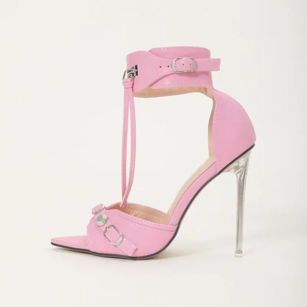 Pink Rivet Ankle Strap High Heels