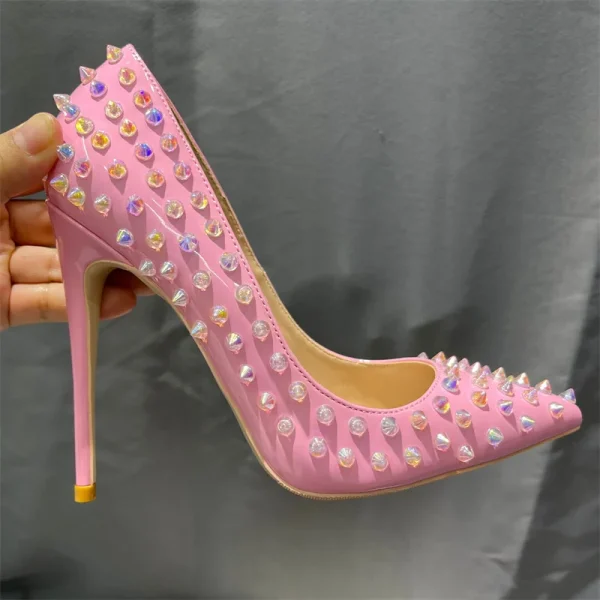 Pink Patent Stilettos Spiked Heels - Image 3