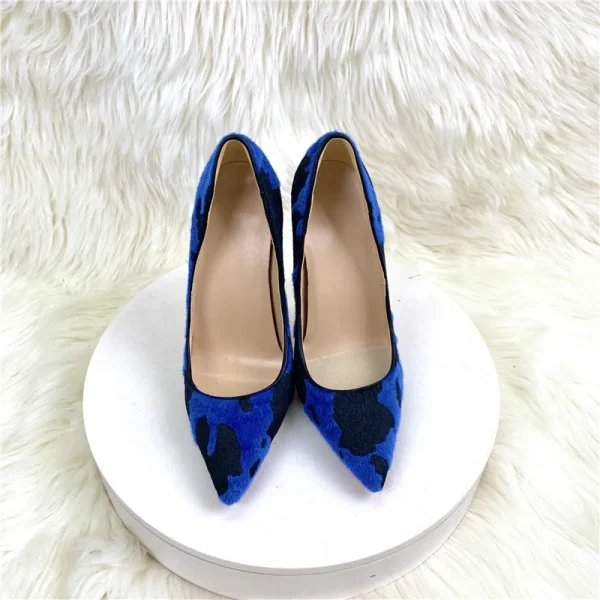 Blue Black Cow Print Stiletto Heels - Image 4