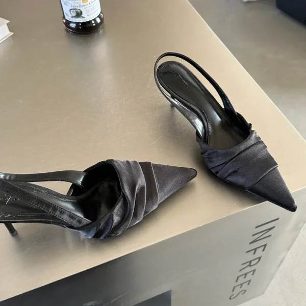 Satin Pleated Slingback Heels - Image 4