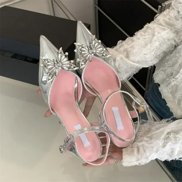 Butterfly Rhinestone Pointed High Heel