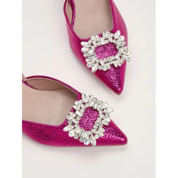 Pink Rhinestone Pointed Mules Low Heels - Image 3