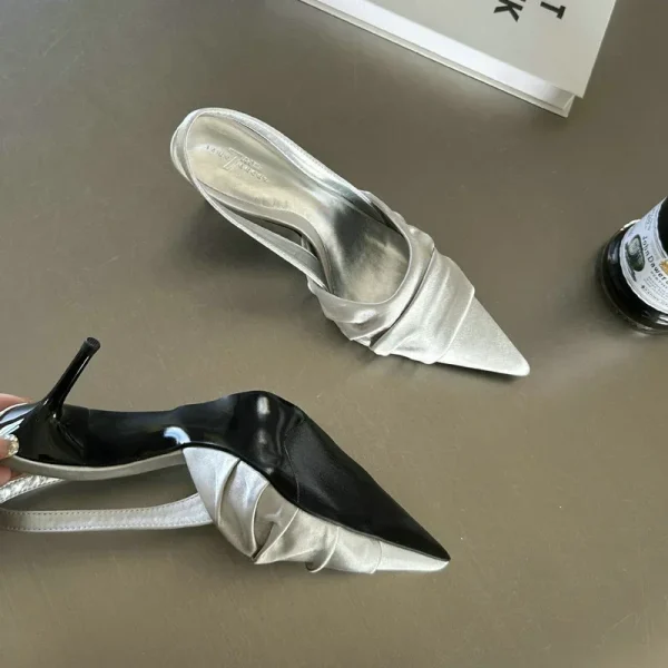 Satin Pleated Slingback Heels - Image 6