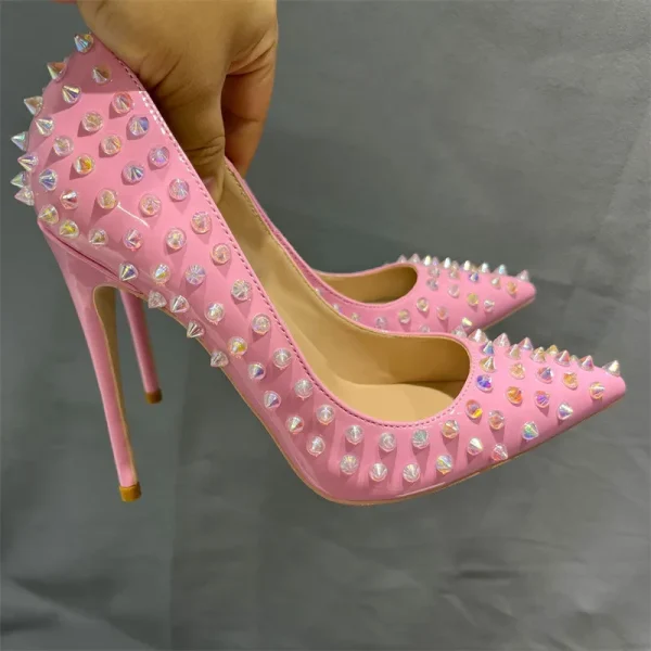 Pink Patent Stilettos Spiked Heels - Image 4