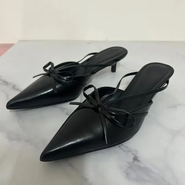 Leather Pointed Toe Butterfly Mules