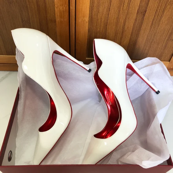 Glossy White V-Cut Stiletto Heels